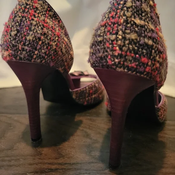 Steve Madden Y2K Tweed Heels Purple Multi Rhinestone Flower Vintage *sz 8.5* - Picture 4 of 8
